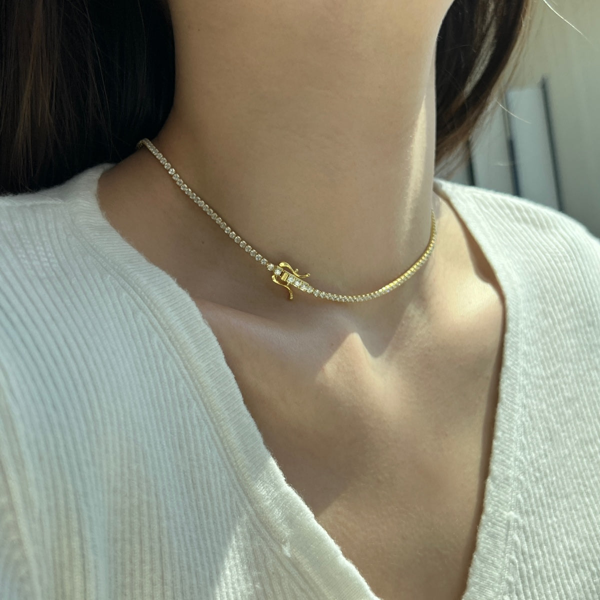 [Goodv]Delicate Round Shape Tennis Necklace