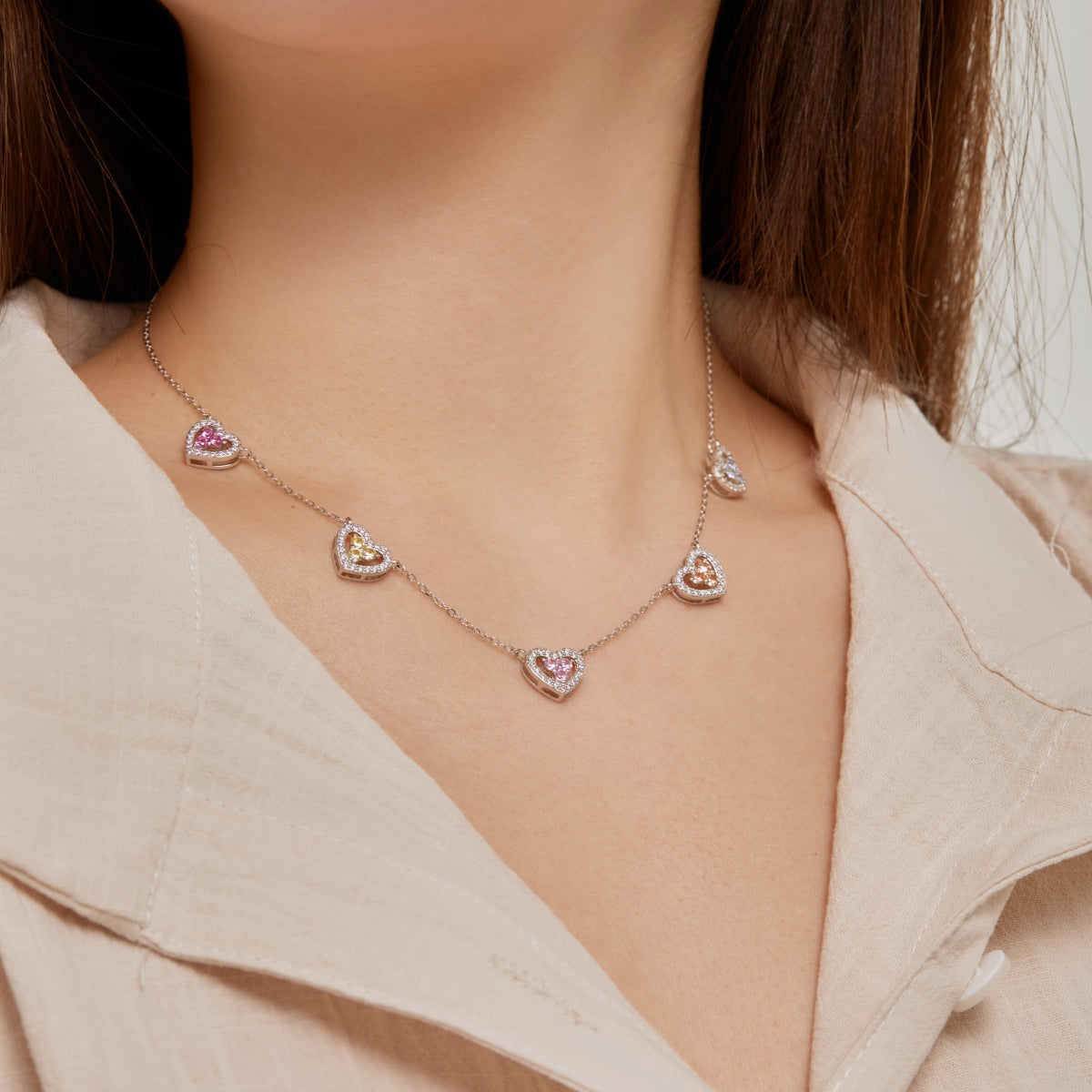 [Goodv]Sparkling Five Heart Necklace