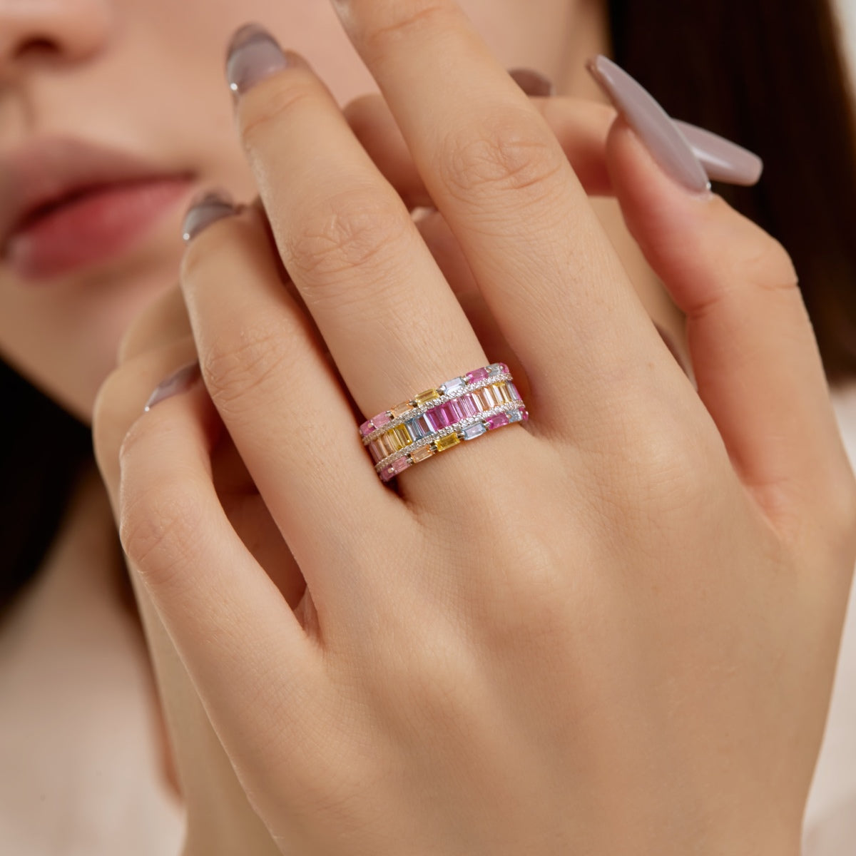 [Goodv] Bague de fête éblouissante à coupe radieuse colorée
