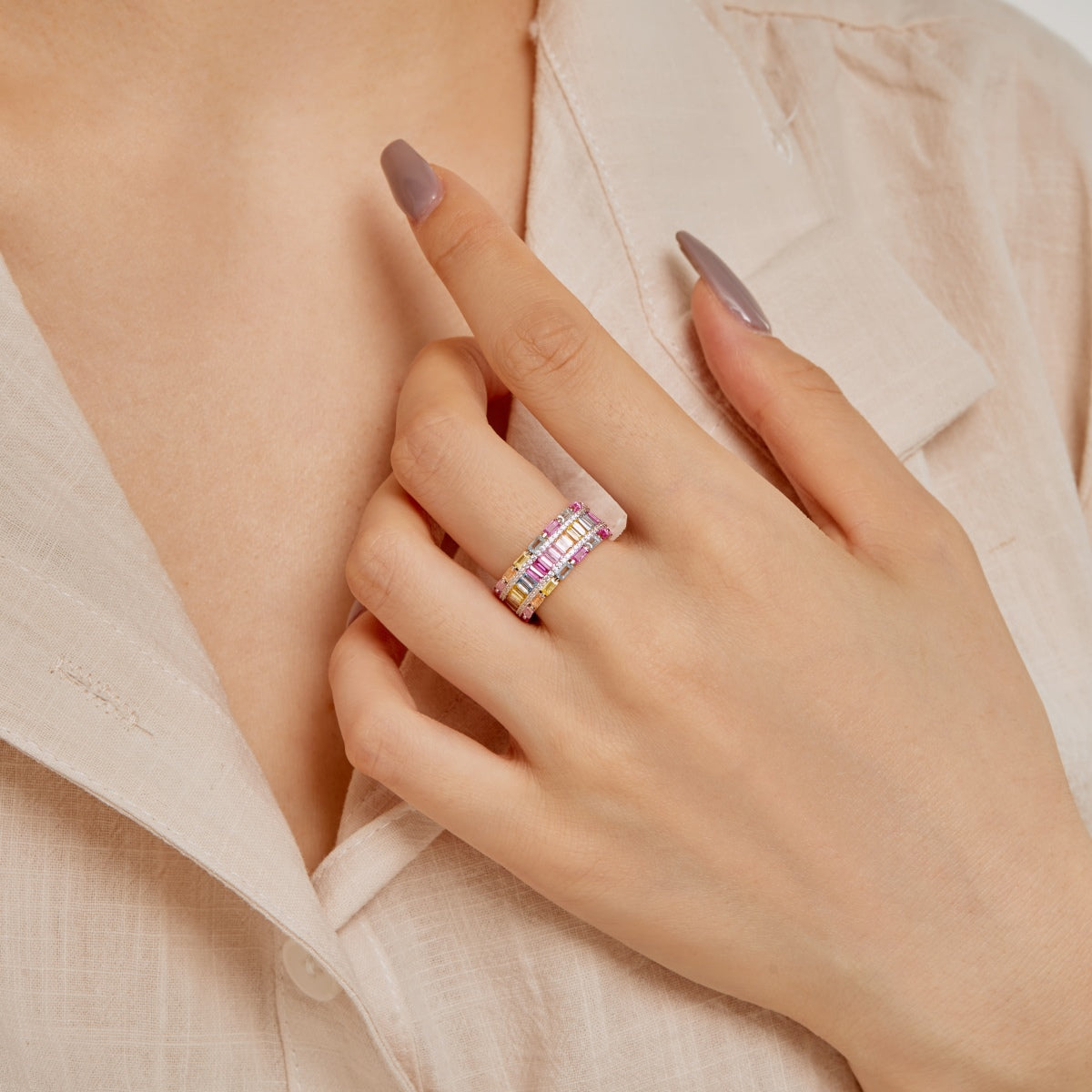[Goodv] Bague de fête éblouissante à coupe radieuse colorée