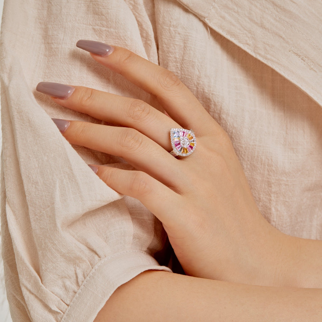 [Goodv]Elegant Colorful Water Drop Shape Banquet Ring