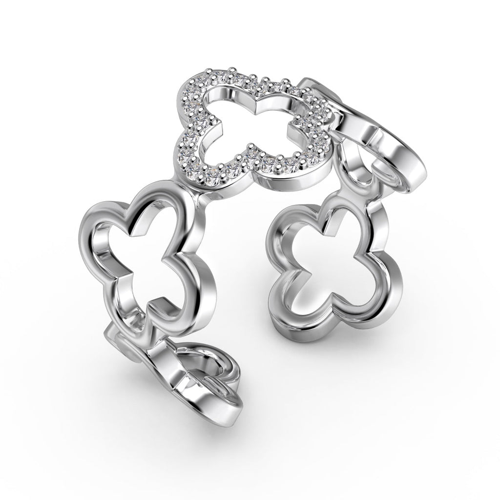 [Goodv]Hollow Design Four-Leaf Clover Flower Shape Ring