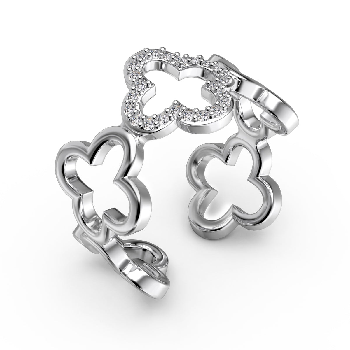 [Goodv]Hollow Design Four-Leaf Clover Flower Shape Ring