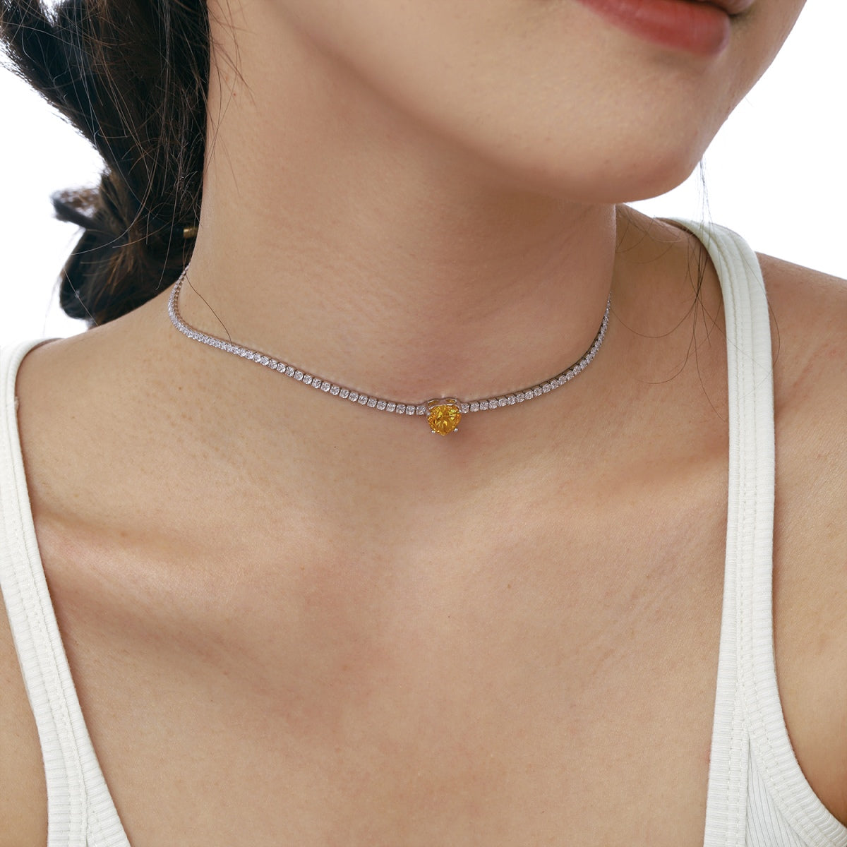 [Goodv]2.0カラットの輝くテニスハートカットネックレス