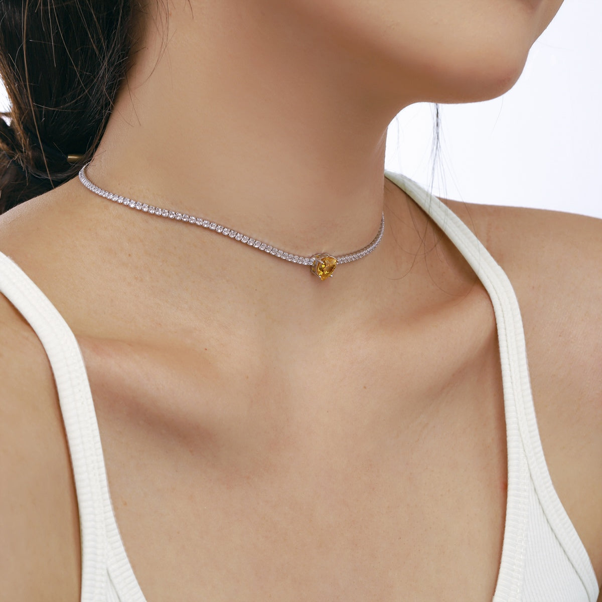 [Goodv]2.0 Carat Sparkling Tennis Heart Cut Necklace