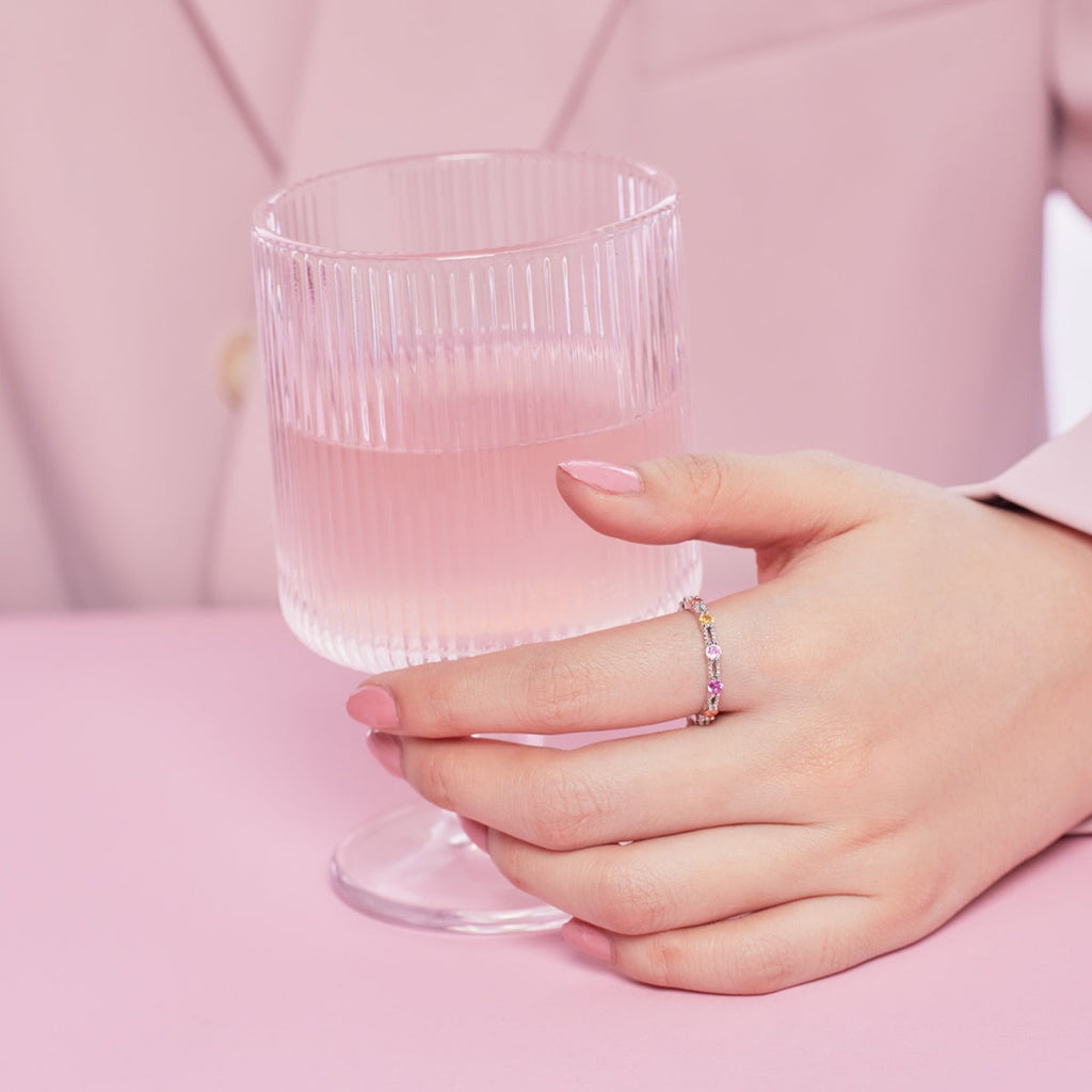 [Goodv]Sparkling Colorful Round Cut Tennis Ring