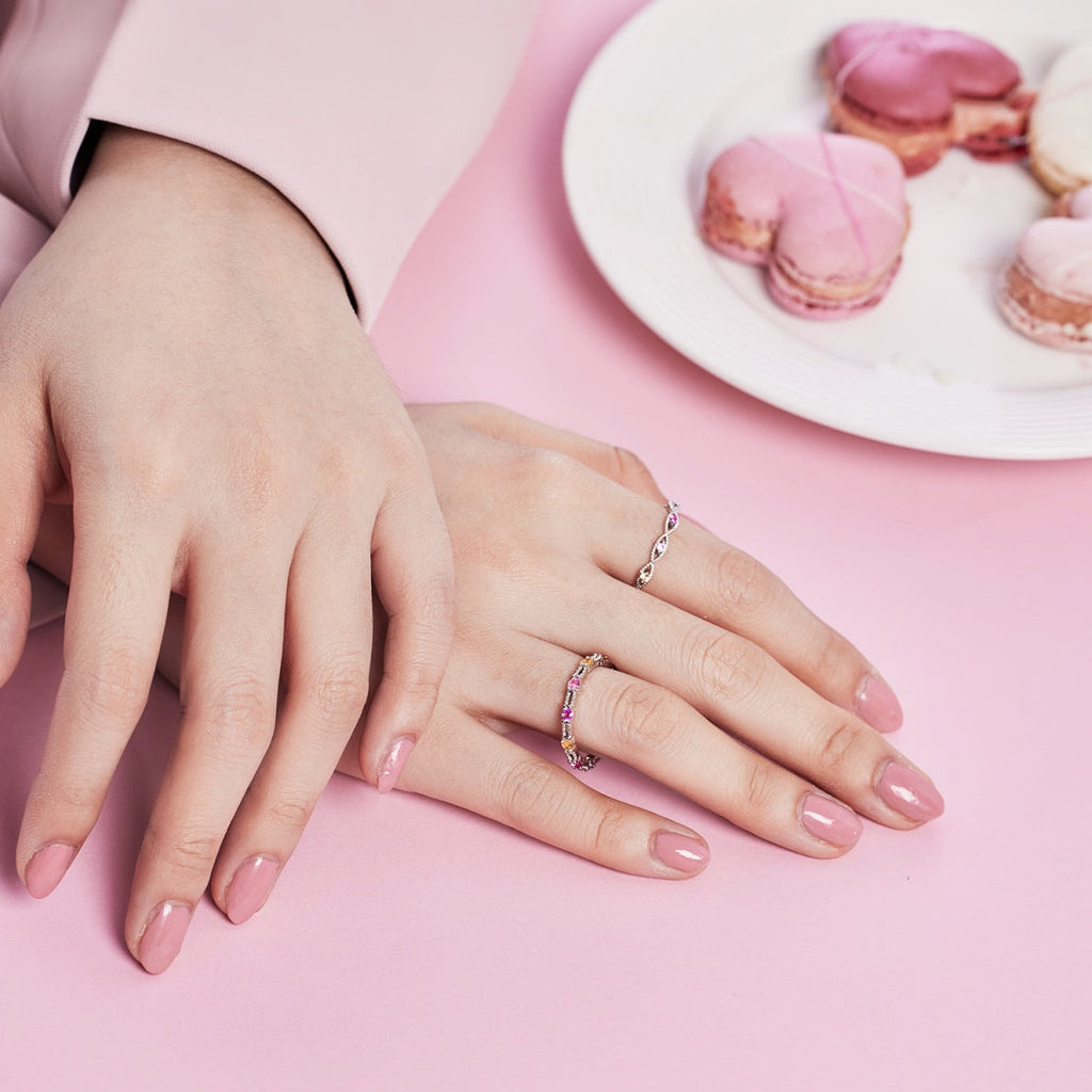 [Goodv]Sparkling Colorful Round Cut Tennis Ring