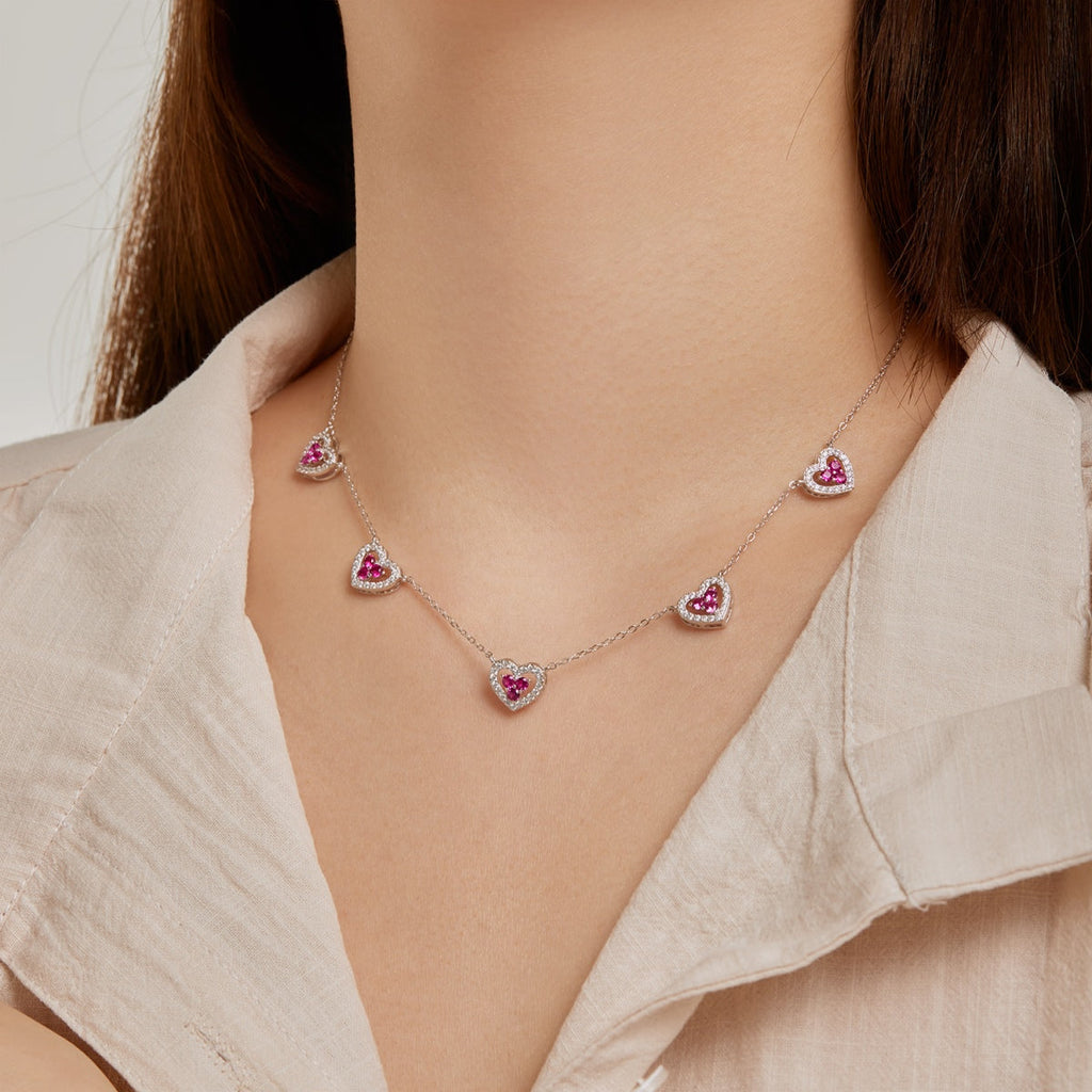[Goodv]Sparkling Five Heart Necklace