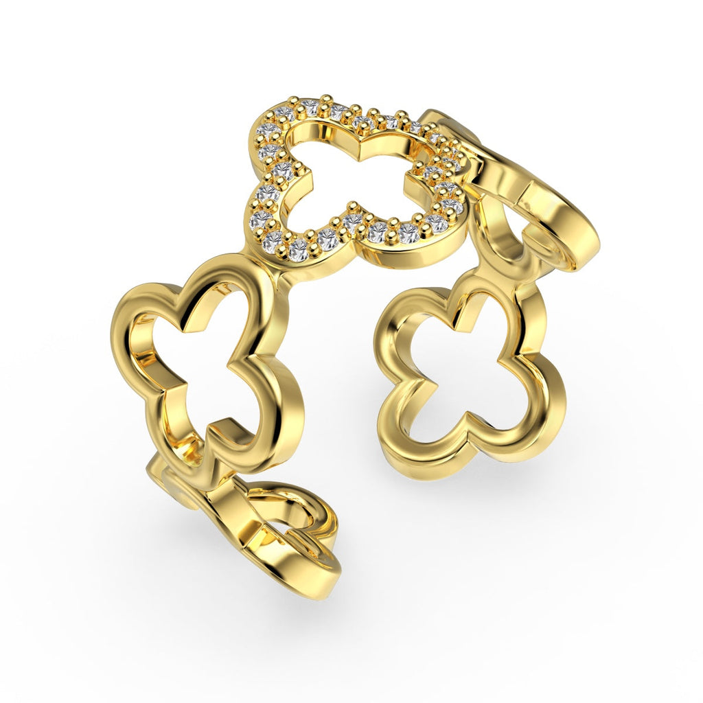 [Goodv]Hollow Design Four-Leaf Clover Flower Shape Ring