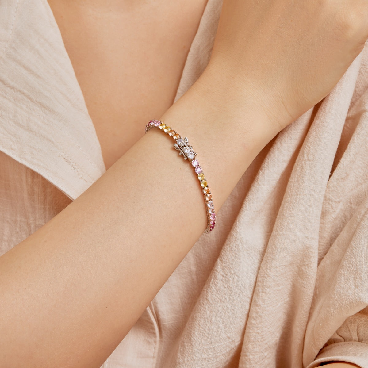 [Goodv]Bracelet de tennis rond coloré et rayonnant