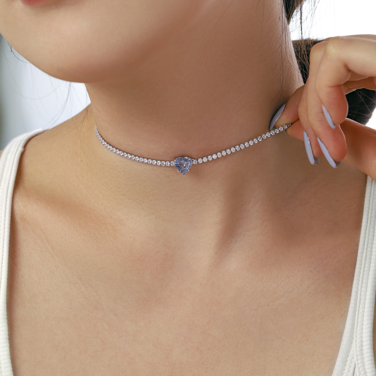 [Goodv]2.0カラットの輝くテニスハートカットネックレス