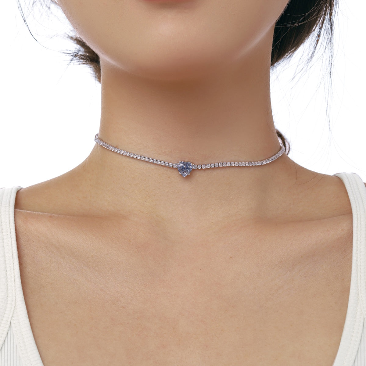 [Goodv]2.0カラットの輝くテニスハートカットネックレス