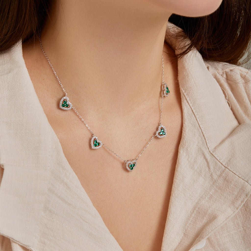 [Goodv]Sparkling Five Heart Necklace