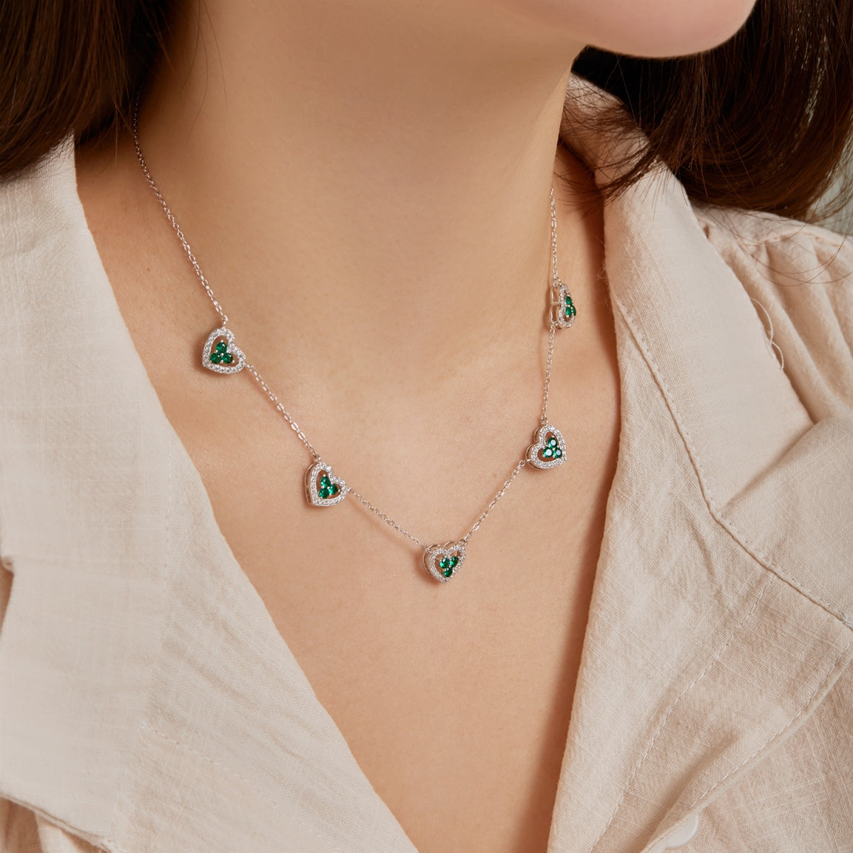 [Goodv]Sparkling Five Heart Necklace