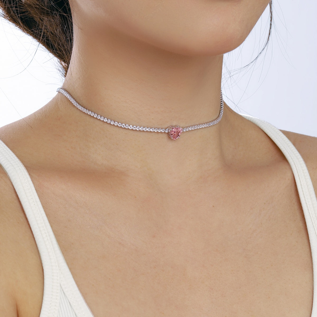 [Goodv]2.0 Carat Sparkling Tennis Heart Cut Necklace