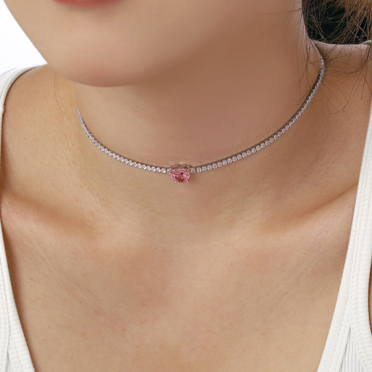 [Goodv]2.0 Carat Sparkling Tennis Heart Cut Necklace