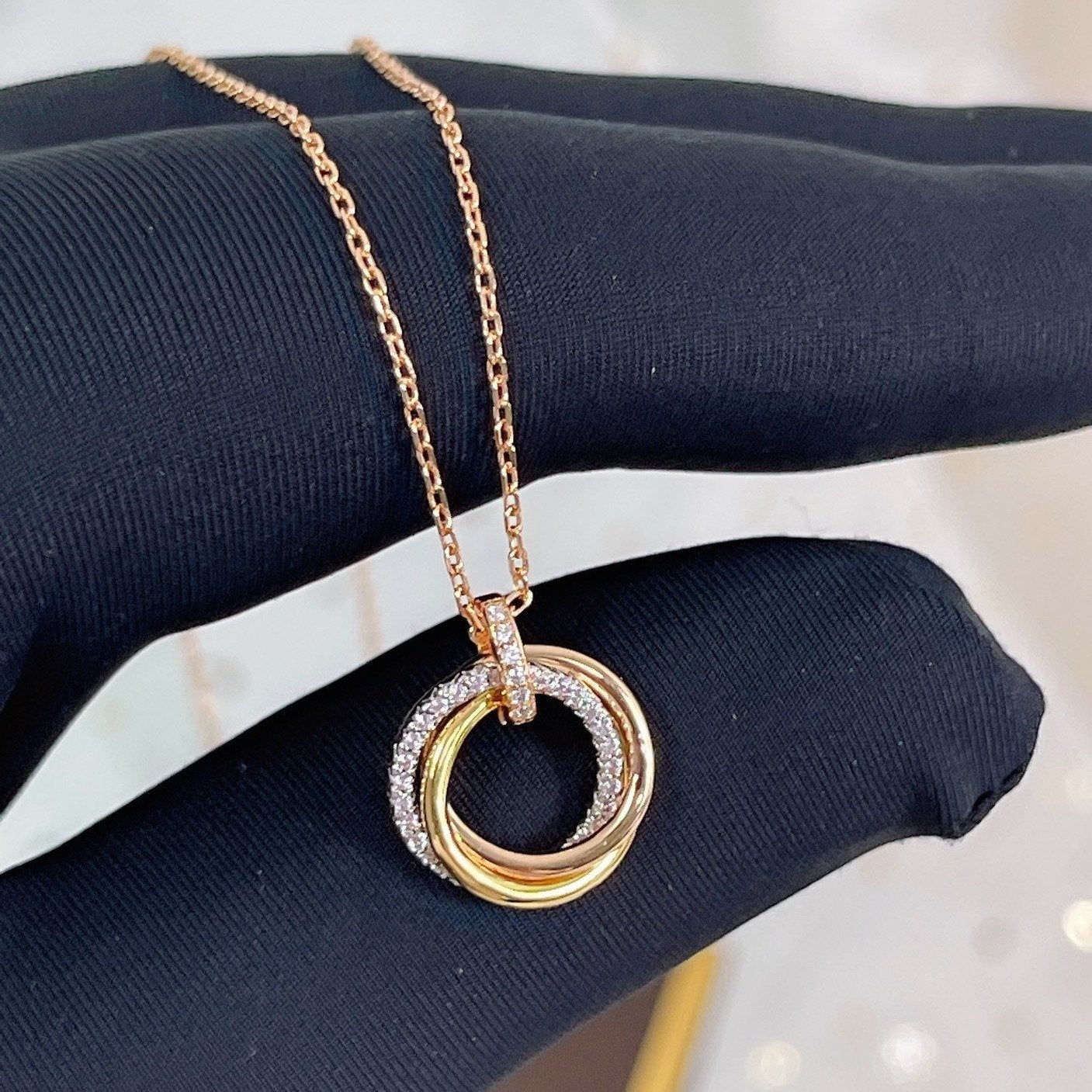 [BIJOUX]TRINITY NECKLACE SILVER GOLD PINK GOLD DIAMONDS