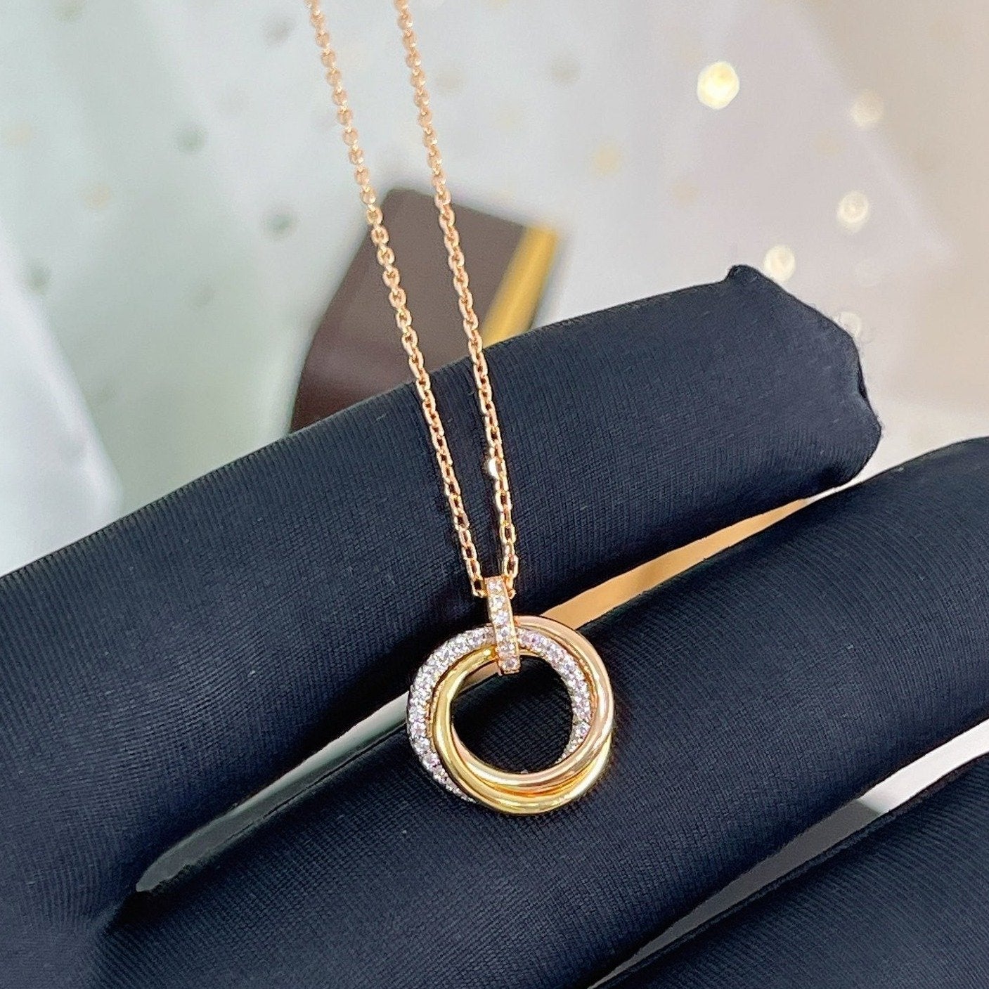 [BIJOUX]TRINITY NECKLACE SILVER GOLD PINK GOLD DIAMONDS
