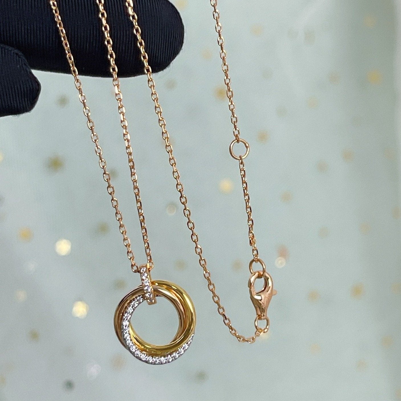 [BIJOUX]TRINITY NECKLACE SILVER GOLD PINK GOLD DIAMONDS