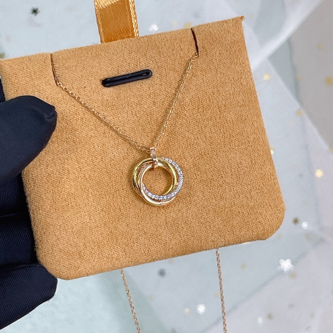 [BIJOUX]TRINITY NECKLACE SILVER GOLD PINK GOLD DIAMONDS