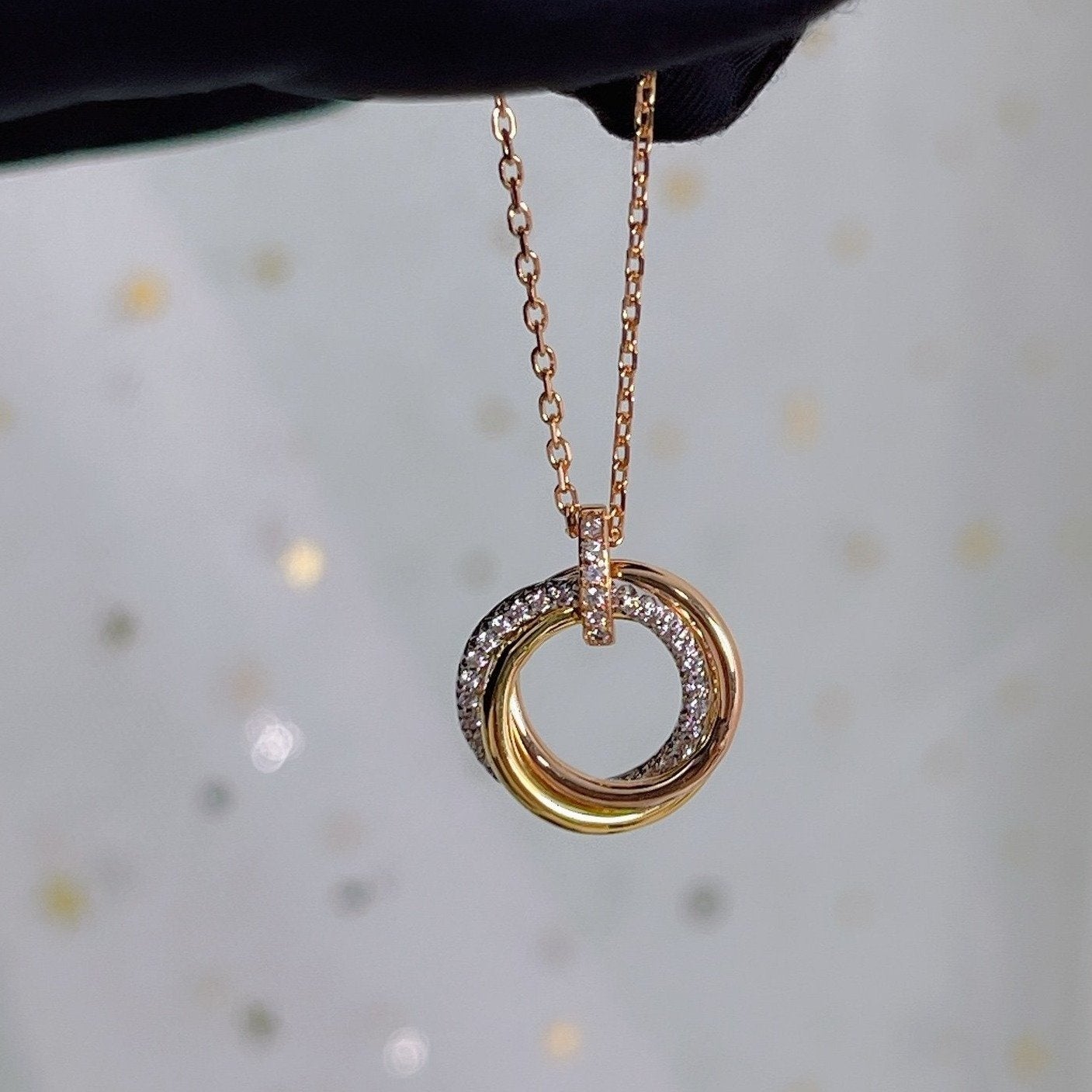 [BIJOUX]TRINITY NECKLACE SILVER GOLD PINK GOLD DIAMONDS