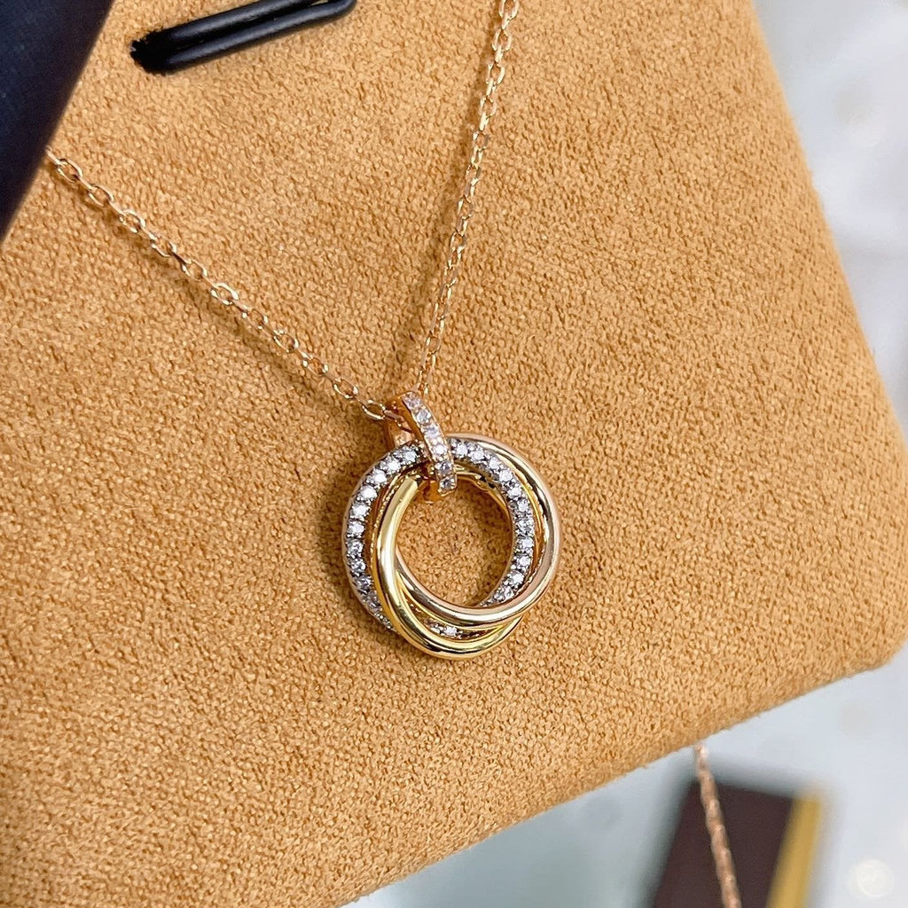 [BIJOUX]TRINITY NECKLACE SILVER GOLD PINK GOLD DIAMONDS
