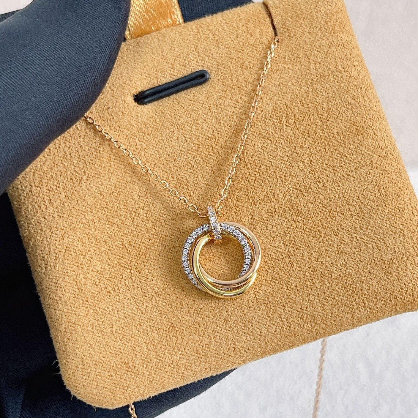 [BIJOUX]TRINITY NECKLACE SILVER GOLD PINK GOLD DIAMONDS