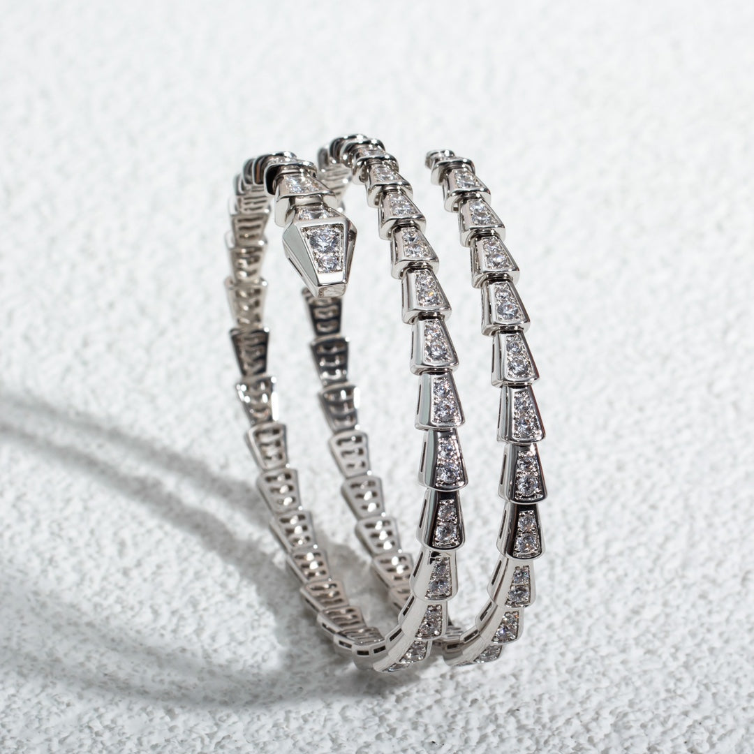 [BIJOUX]BRACELET SERPENTI ARGENT DIAMANT DOUBLE RANG