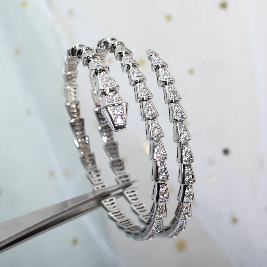 [BIJOUX]BRACELET SERPENTI ARGENT DIAMANT DOUBLE RANG