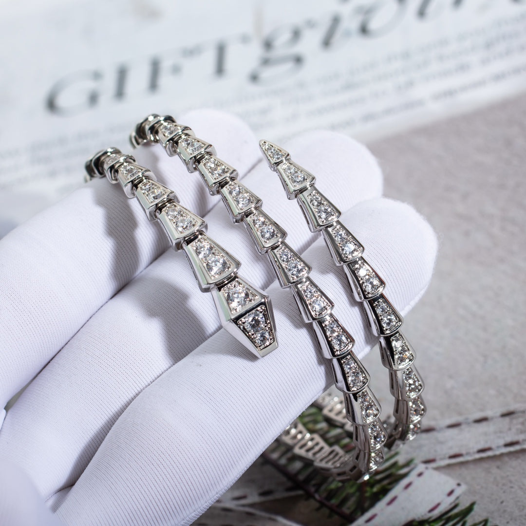 [BIJOUX]BRACELET SERPENTI ARGENT DIAMANT DOUBLE RANG