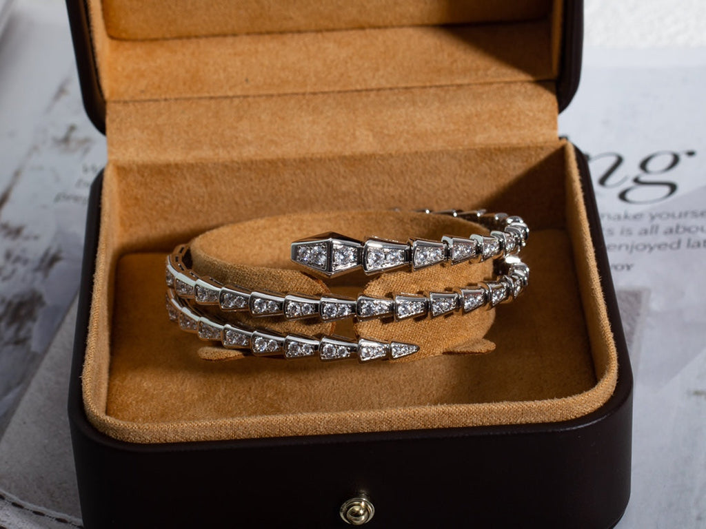 [BIJOUX]BRACELET SERPENTI ARGENT DIAMANT DOUBLE RANG
