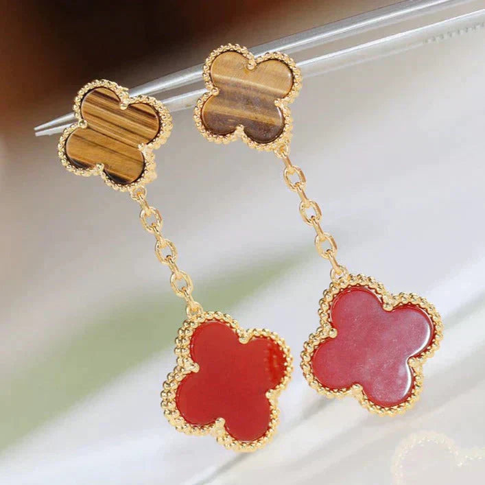 [BIJOUX]CLOVER  2 MOTIF  TIGER EYE CARNELIAN EARRINGS