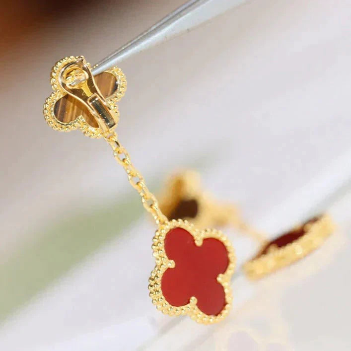 [BIJOUX]CLOVER  2 MOTIF  TIGER EYE CARNELIAN EARRINGS