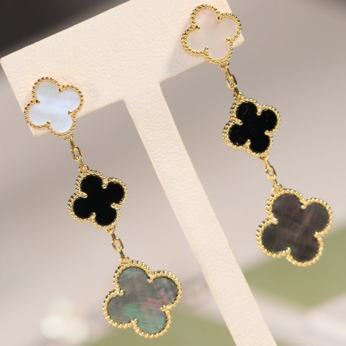 [Topon]CLOVER EARRINGS GOLD ONYX MOP 3 MOTIF