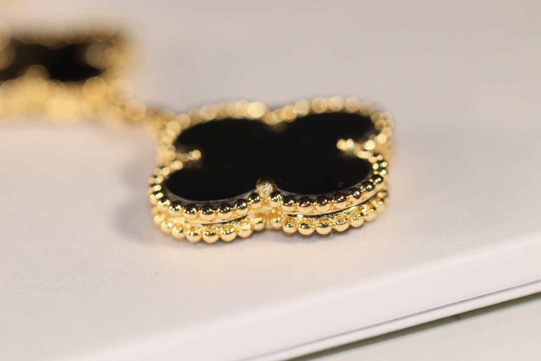 [BIJOUX]CLOVER EARRINGS GOLD ONYX MOP 3 MOTIF