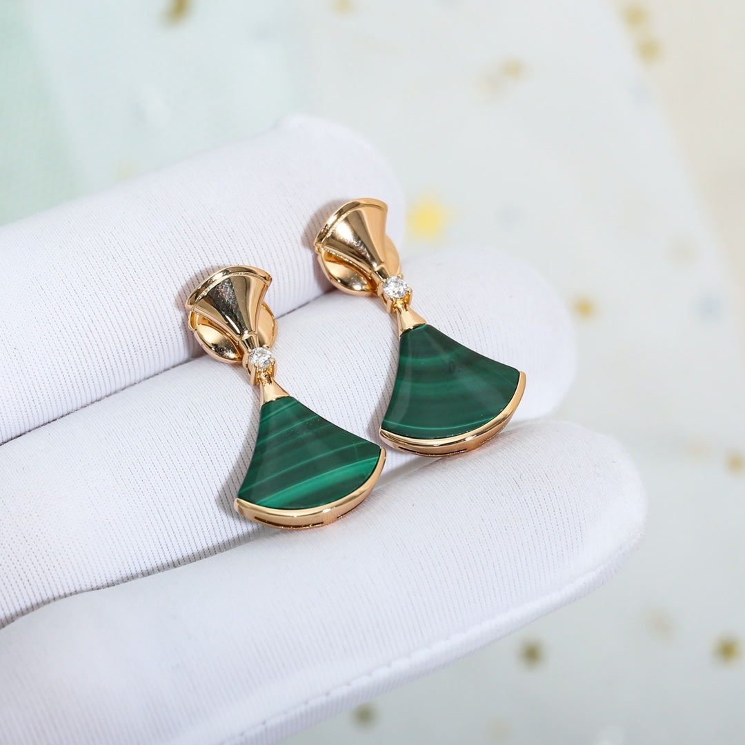 [BIJOUX]DREAM MALACHITE PINK GOLD EARRINGS