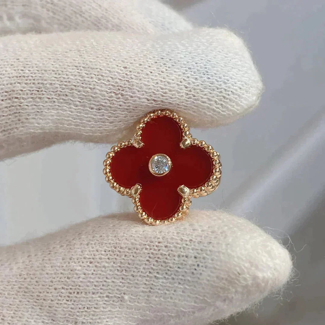 [BIJOUX]CLOVER MEDIUM 1 MOTIFS CARNELIAN  DIAMOND earrings