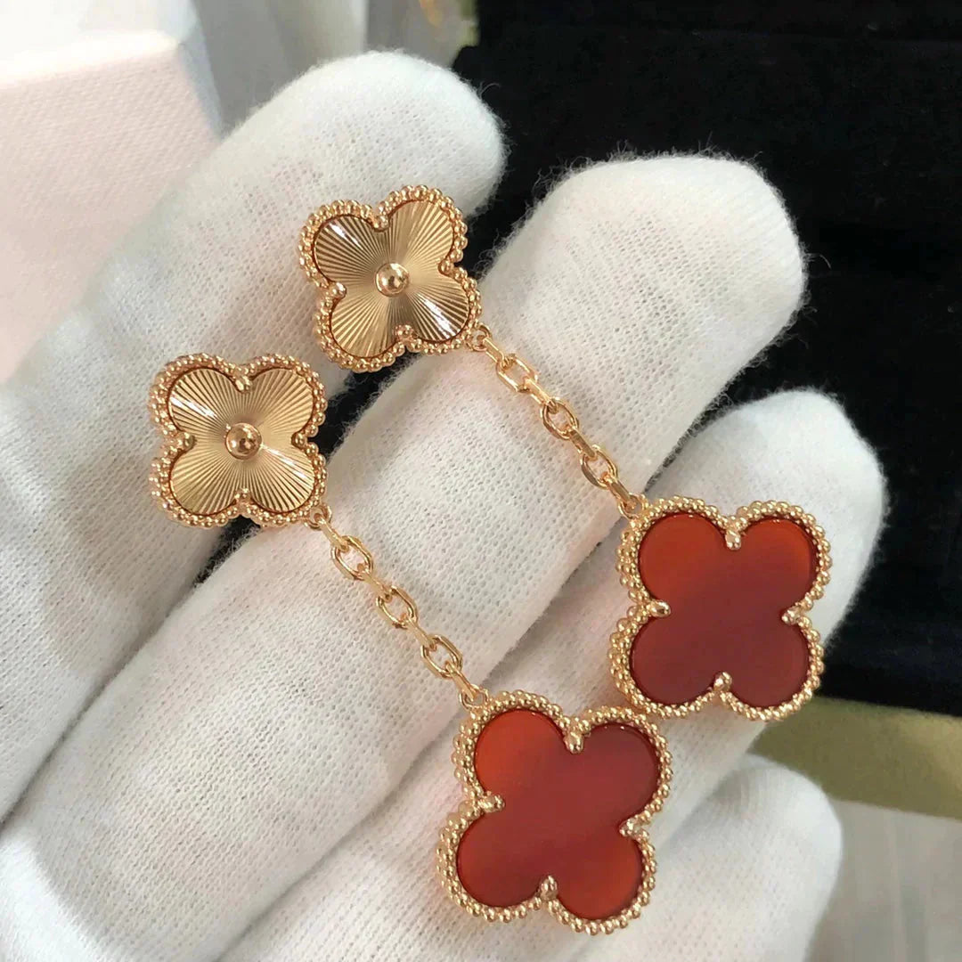 [BIJOUX]CLOVER 2 MOTIF  LASER CARNELIAN EARRINGS
