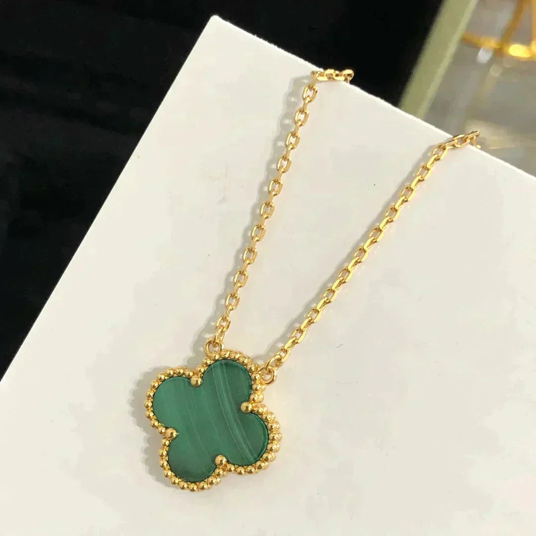 [Topon]CLOVER 15MM MALACHITE SINGLE FLOWER  NECKLACE