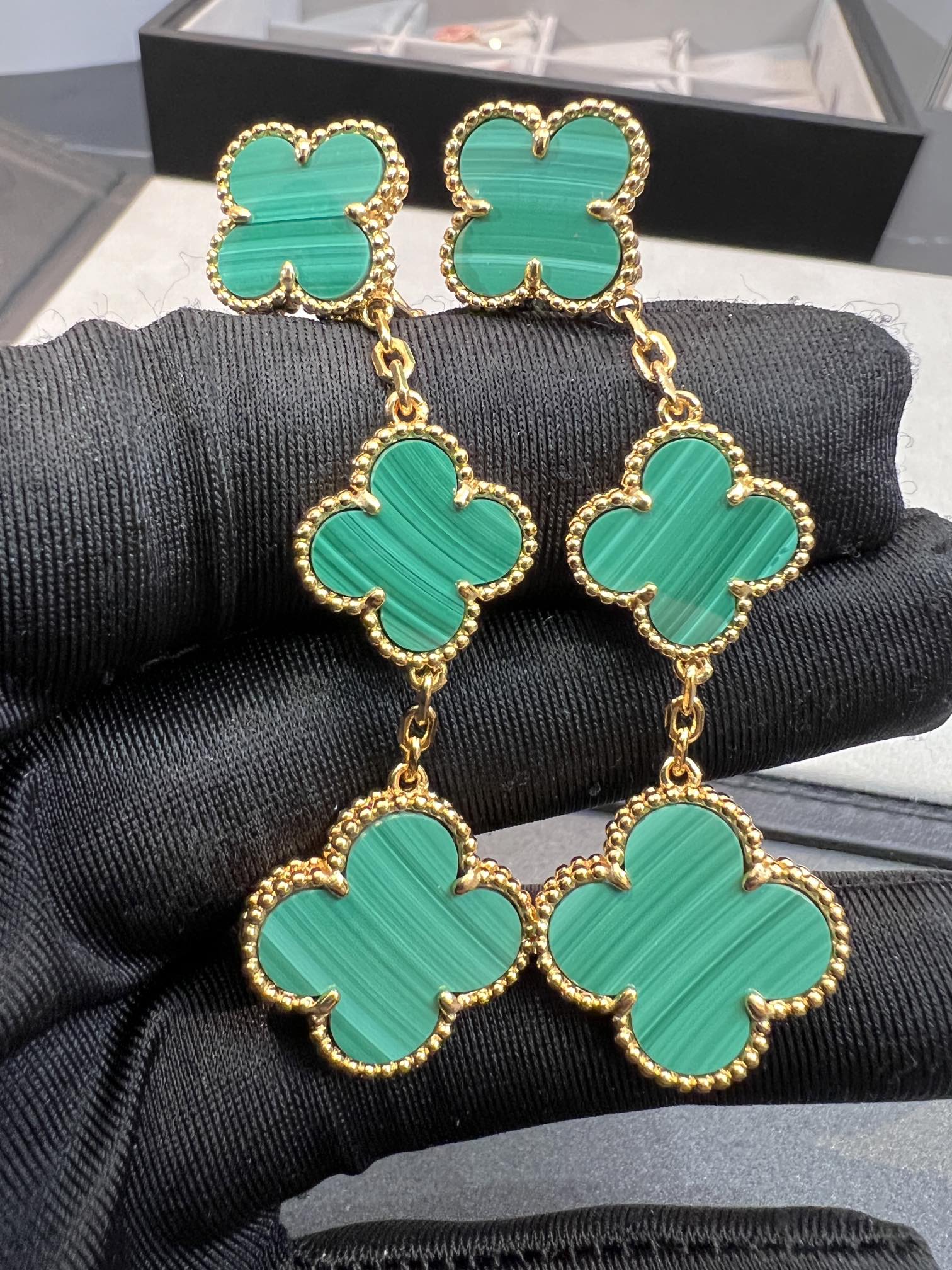 [BIJOUX]CLOVER MALACHITE 3 MOTIFS GOLD