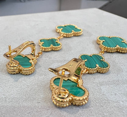 [BIJOUX]CLOVER MALACHITE 3 MOTIFS GOLD