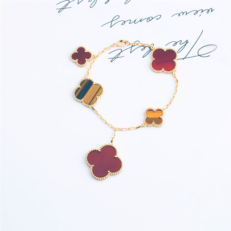 [Topon]CLOVER BRACELET 5 MOTIFS CARNELIAN TIGER EYE