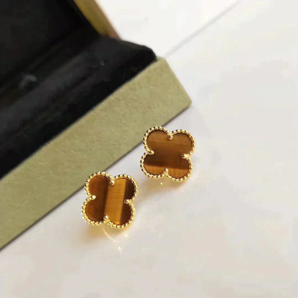 [Topon]CLOVER MEDIUM 1 MOTIFS TIGER EYE EARRINGS