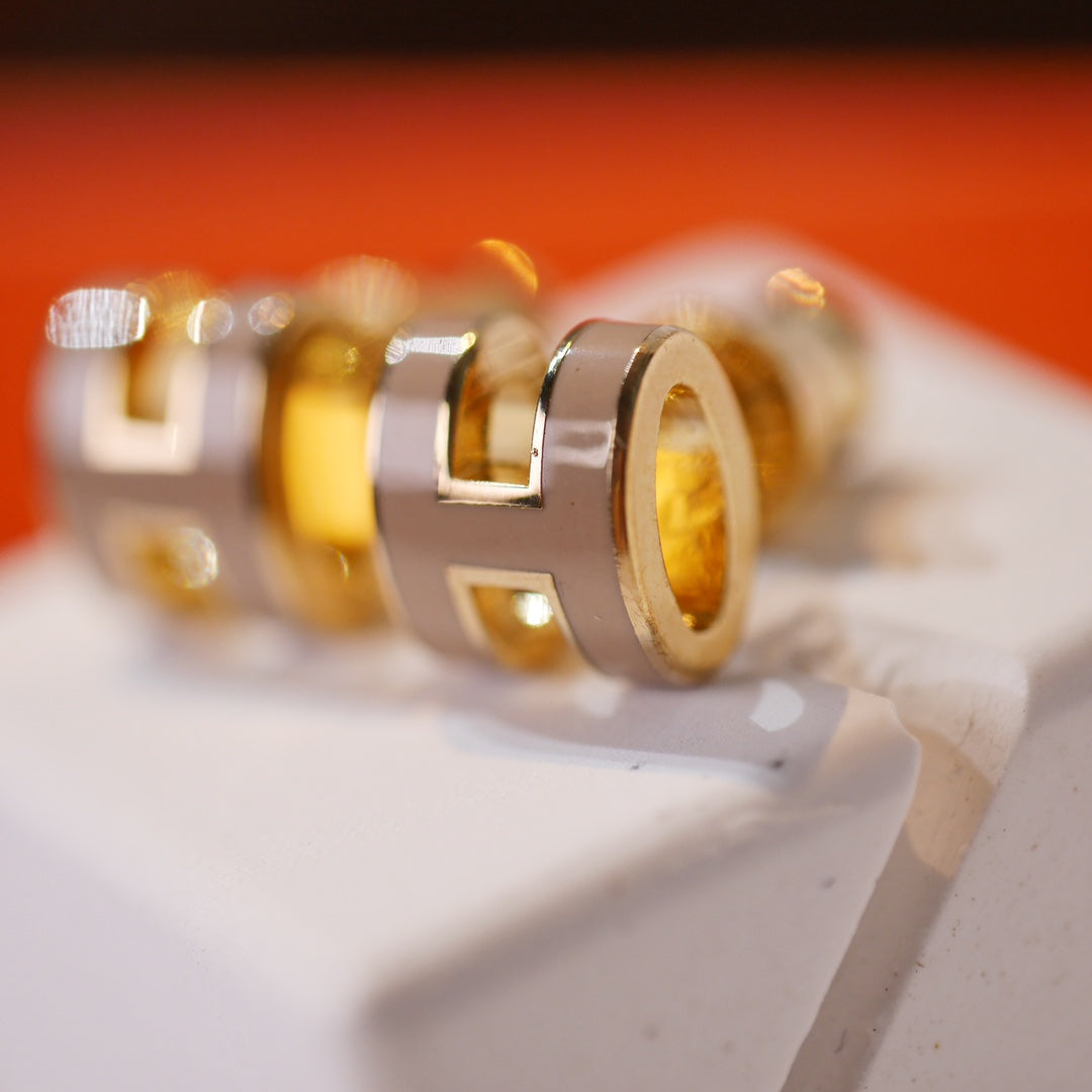 [BIJOUX]MINI POP H GOLD EARRINGS GREY