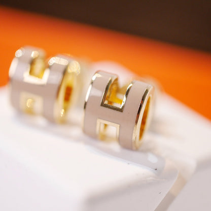 [BIJOUX]MINI POP H GOLD EARRINGS GREY