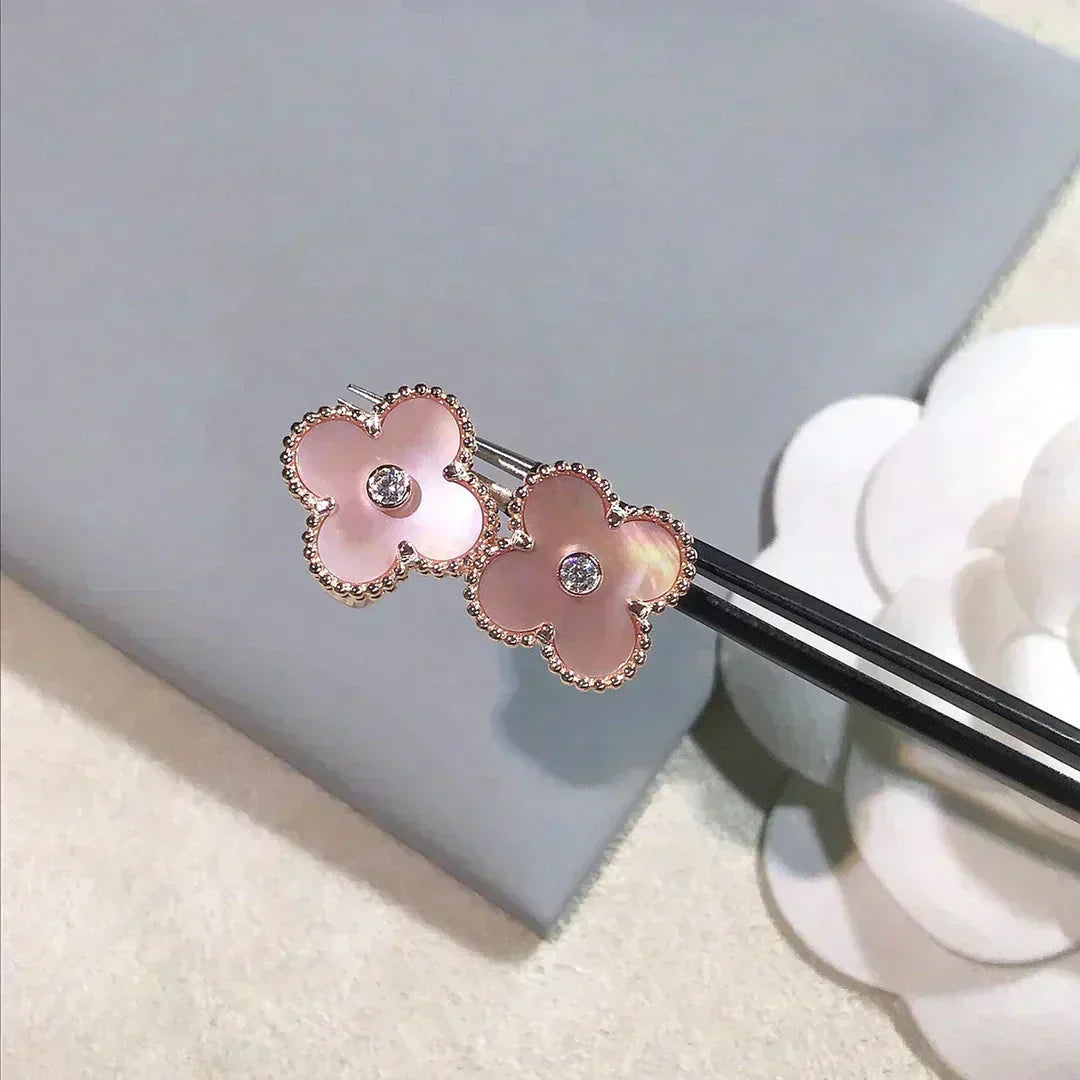 [BIJOUX]CLOVER MEDIUM 1 MOTIFS  PINK MOP DIAMOND EARRINGS