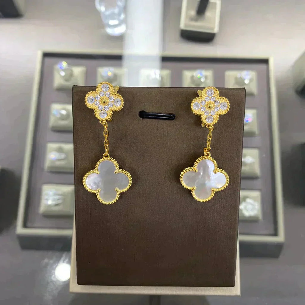 [BIJOUX]CLOVER  2 MOTIFS  DIAMOND  EARRINGS (MULTIPLE CHOICESç´
