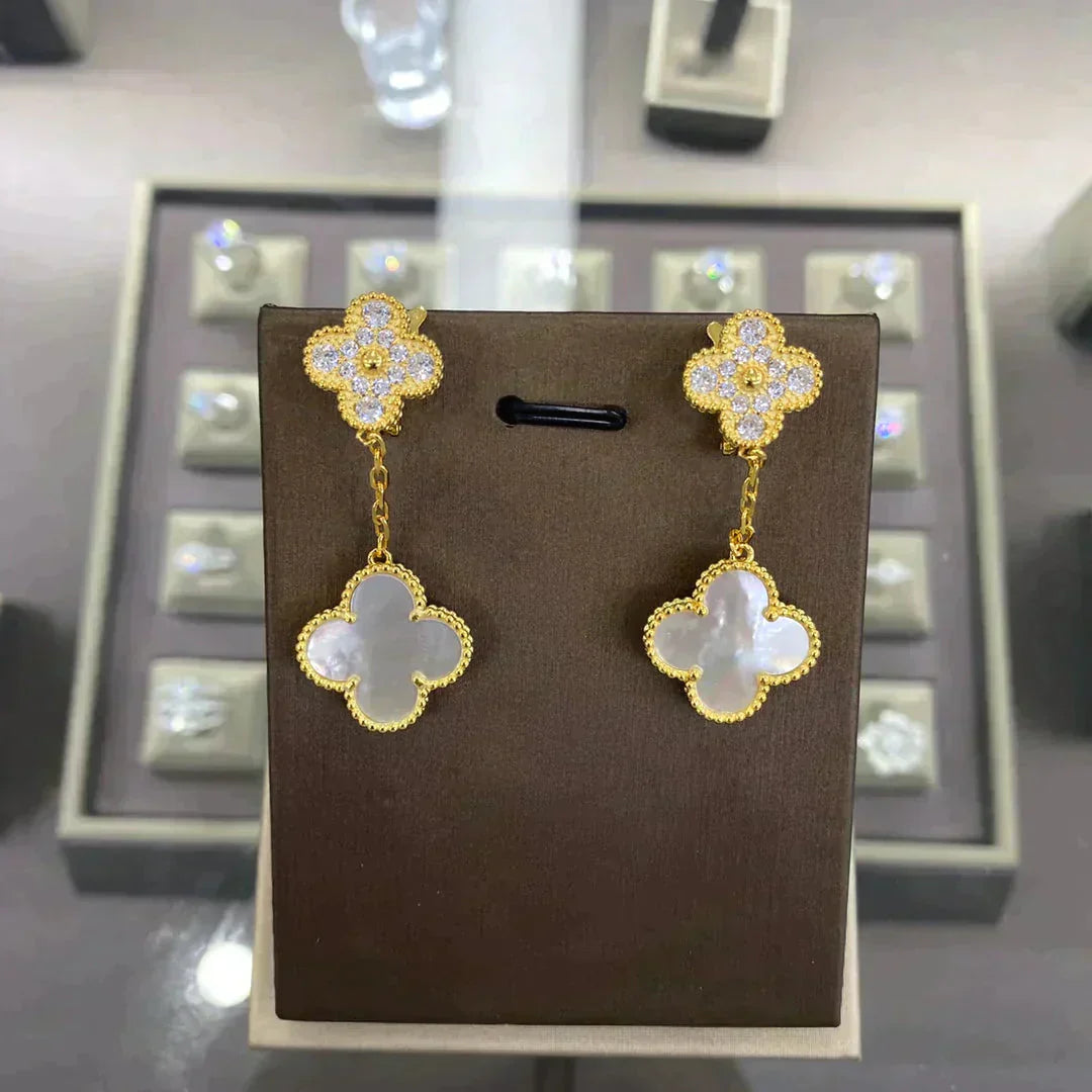 [BIJOUX]CLOVER  2 MOTIFS  DIAMOND  EARRINGS (MULTIPLE CHOICESç´