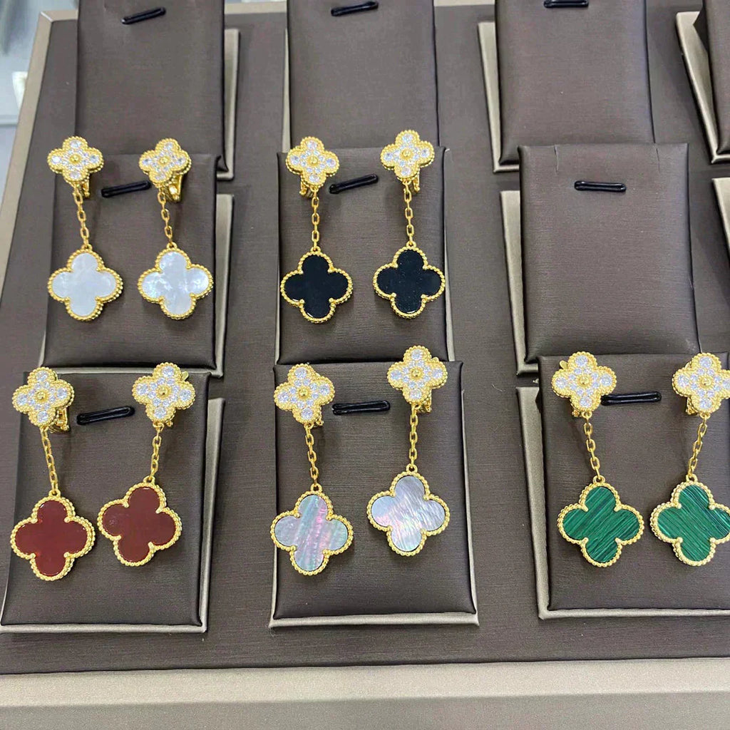 [BIJOUX]CLOVER  2 MOTIFS  DIAMOND  EARRINGS (MULTIPLE CHOICESç´
