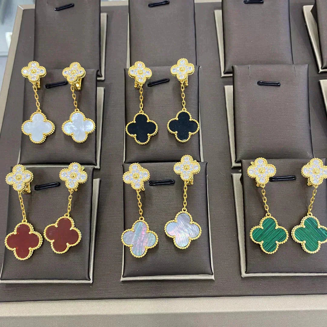 [BIJOUX]CLOVER  2 MOTIFS  DIAMOND  EARRINGS (MULTIPLE CHOICESç´